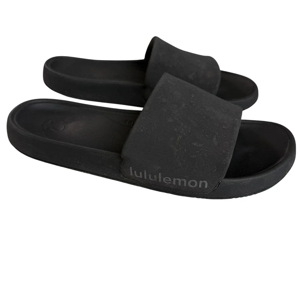 lululemon Restfeel Slide Men Size 12 Black Graphite Comfort Sandals Sporty Beach